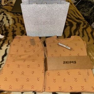 Skims Holiday Long Sleeve & Loose Pant Set in Limited Edition Gingerbread Print